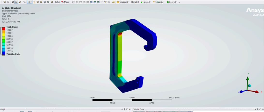 ANSYS stress plot teaser image for the aluminum carabiner analysis project